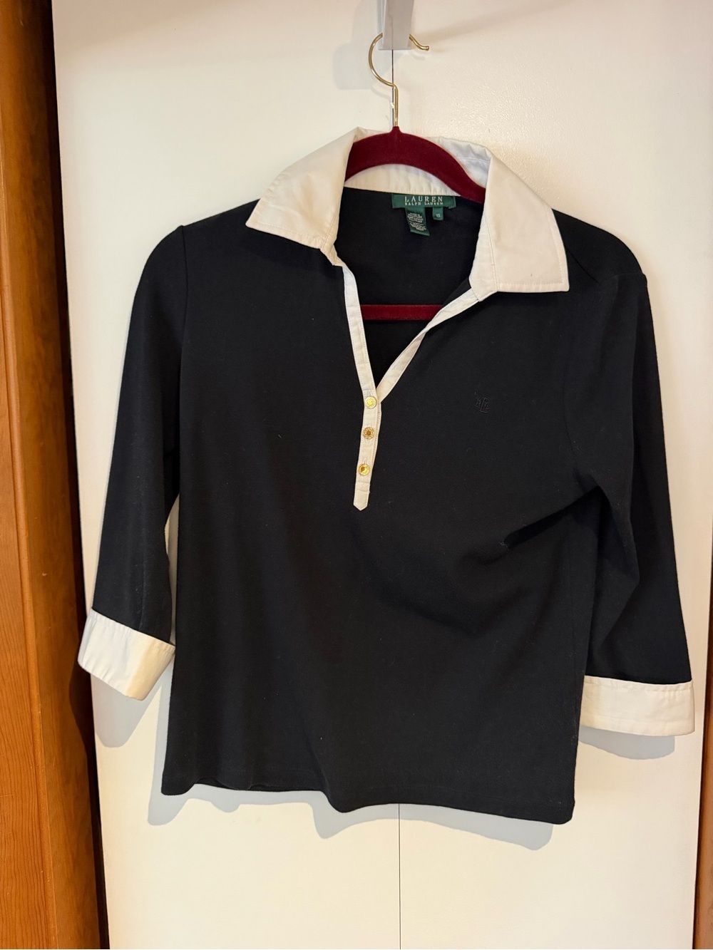 Lauren Ralph Lauren - Long Sleeve Polo Shirt with White Collar - Women’s X-Small